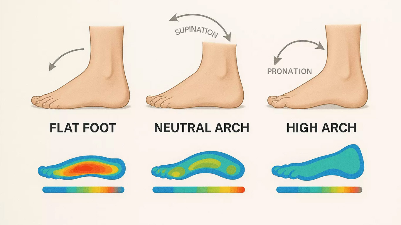 A graphic shows different types of foot arches.